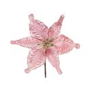 Flor Cabo Curto Rosa com Glitter Ouro 20cm - 01 unidade - Cromus Natal - Rizzo