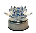 Flor de lótus 10cm + base de led girátoria - azul - (cristal de vidro/presente)