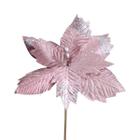 Flor Decorativa Poinsetia Rosa Velho com Glitter 30cm - 01Un