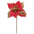 Flor Decorativa Poinsetia Vermelho com Glitter 25cm - 1052722- CROMUS