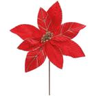 Flor natalina decorativa cabo curto vermelho / ouro