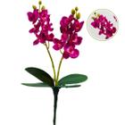 Flor Orquídea Artificial 2 Ramos Silicone Com Folha Realista