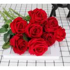 Flores para Buquê ou Decoração Com 6 Rosas De Veludo Vermelhas Médias Artificiais Flores Artificial Decoração