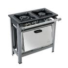 Fogão 2 Bocas c/Forno Luxo 30x30 P 6,5 Aço 304 2Q Duplo B Pressão Metalmaq