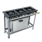 Fogão 3 Bocas c/Forno Aço 304 B Pressão 1Q Duplo 2Q Simples 30x30 P 6,5 Metalmaq