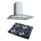 Fogão Cooktop 4 Bocas Preto + Coifa Curva 60cm