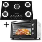 Fogão Cooktop 5 Bocas Preto + Forno De Eletrico 48 Litros