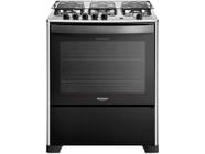 Fogão Dako Magister 5 bocas com mesa em aço inox, acendimento automático, tripla chama e forno de 100 litros na cor preta e inox
