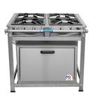 Fogão Industrial 4 Bocas 30x30 Perfil 5 em Aço Inox Baixa Pressão Forno 92 Lts