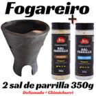 Fogareiro Barro Cerâmica Grande Preto Cinza Rústico Carvão Lenha Álcool + 2 Sal de Parrilla Chimichurri e Defumado 350g
