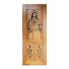 Folha de Porta Madeira Maciça Entalhada Cristo 90x210x3,5cm Cedro Rosa