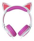 Fone de ouvido Com Fio Orelha Gatinho com Leds Exbom HF-C22 branco e rosa.