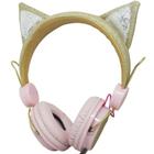 Fone De Ouvido De Gatinho C/ Glitter Dourado / Rosa ZAT-251 - Audi-Fonos