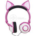 Fone de Ouvido Gatinho Fio Com Led Orelha Gato Dobrável Infantil Microfone - Rosa