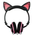 Fone De Ouvido Headphone Gato Gatinho Luzes Led Com Fio Rosa