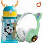 Fone de ouvido infantil bluetooth gatinho + Garrafinha 600ML