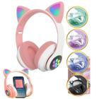 Fone de Ouvido Infantil Rosa Bluetooth com Som Claro e LED Colorido Ajustável