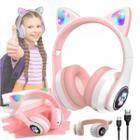 Fone de Ouvido LED Infantil Rosa, Bluetooth Sem Fio