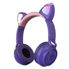 Fone de Ouvido Gatinho Fox Sem Fio Com Led Orelha Gato Dobrável Infantil  Microfone H'Maston - Roxo