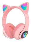 Fone (Headphone) Gatinho Orelhas De Led Dobrável Rosa