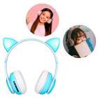 Fone Orelha Gato Sem Fio Com Led Bluetooth Infantil Azul