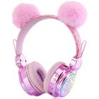 Fones de ouvido Bluetooth KORABA Kids com microfone LED rosa