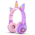 Fones de ouvido sem fio para crianças 93dB, limite de volume, unicórnio