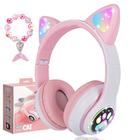 Fones de ouvido sem fio para crianças, LED Cat Ear, microfone, rosa