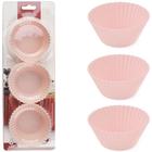 Forma de silicone redonda para cupcake rosa com 6 pecas 2,5x6,5cm de ø na cartela - WELLMIX