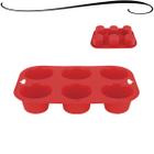 Forma de Silicone Vermelho Para 6 Cupcakes Gourmet Cozinha Profissional Multiuso Prático e Segura