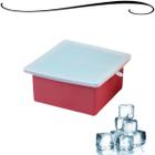 Forma Gelo Em Silicone Vermelho Tampa Quadrada 4 Cubos