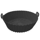 Forma Para Air Fryer Em Silicone Redonda Preto Com Alças