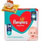 Fralda descartavel Pampers P 34un combo com lenço umedecido