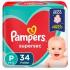 Fralda Infantil Pampers SuperSec P com 34 unidades