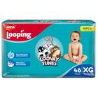 Fralda Looping Baby Looney Tunes Tamanho XG Pacote Hiper 46 Unidades Descartáveis