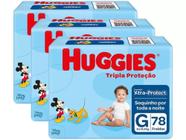 Fraldas Huggies Disney Tripla Proteção Tamanho G 3 Pacotes de 9 a 12,5 Kg C/78 Unidades