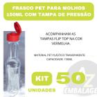 Frasco 150ml Transparente Cristal com Tampa Vermelha - Kit com 50 Unidades para Molhos Pimenta - AZ