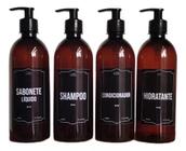 Frasco Ambar Refil Plástico Kit Banheiro Shampoo 500ml 4unid