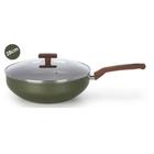 Frigideira Wok Aluminio Antiaderente com Tampa Indução 28cm 4,3L Verde Multiflon