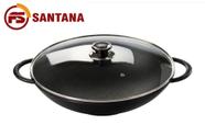 Frigideira Wok Ferro Fundido 36cm Duas Alças c/ Tampa de Vidro - Santana