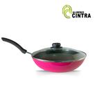 Frigideira wok funda grande teflon antiaderente paella yakisoba n30cm - com tampa de vidro