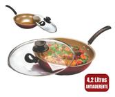 Frigideira Wok Grande Funda Panela de Aluminio Com Tampa de Vidro Antiaderente 30 cm 4,2 Litros