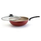 Frigideira wok n. 28 luxury vermlha com tampa e cabo - Alumínio Oliveira