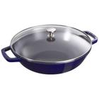 Frigideira wok staub redonda c/ tampa de vidro azul marinho 30cm 405114670 - STAUB FERRO