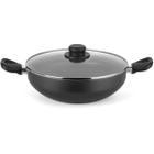 Frigideira Wok Tampa de Vidro 28cm Panela Com Alças Gourmet 4,3L Multiflon Preta