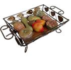 Fruteira retangular porta legumes de mesa grande para cozinha folhas chapa ferro madeira artesanal frutas