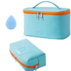 Fumxin 2PCS Makeup Bag impermeável sacos cosméticos com zíper de beleza Travel Cosmetic Bag Organizer para mulheres meninas sacos de higiene pessoal PU bolsa de couro, azul