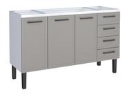 Gabinete Armario Cozinha Juno 1.50 Mt -3 Portas 4 Gavetas - 100% Aço -Cozimax - CINZA