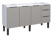 Gabinete / Balcão JUP de Cozinha para Pia de 1.60m em Aço 3 Portas + 3 Gavetas Cor Cinza/Branco