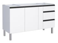 Gabinete / Balcão Para Cozinha GA em Aço para pia de 1.50m Com Puxadores e Pés em Aluminío 3 Gavetas com Corrediças Telescópicas Cor Branco